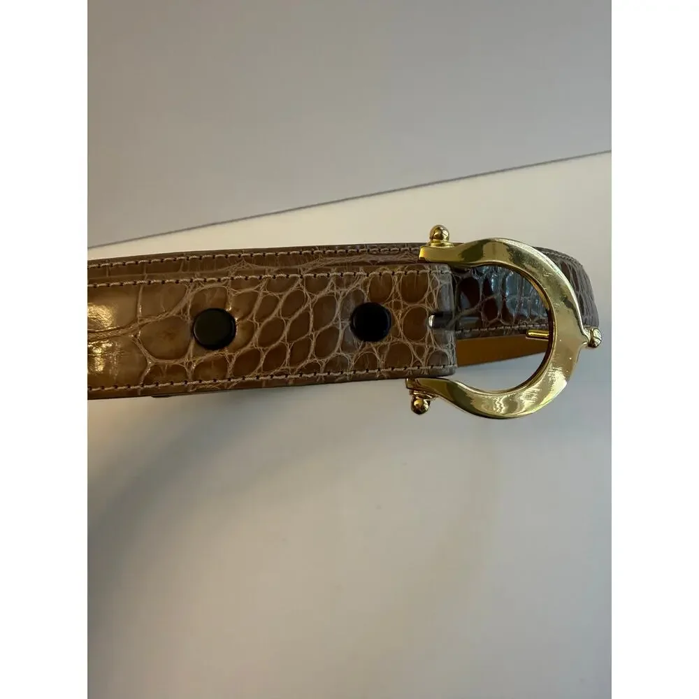 Worth Genuine American Alligator Leather Belt Sz P XS Tan Taupe Gold Buckle USA